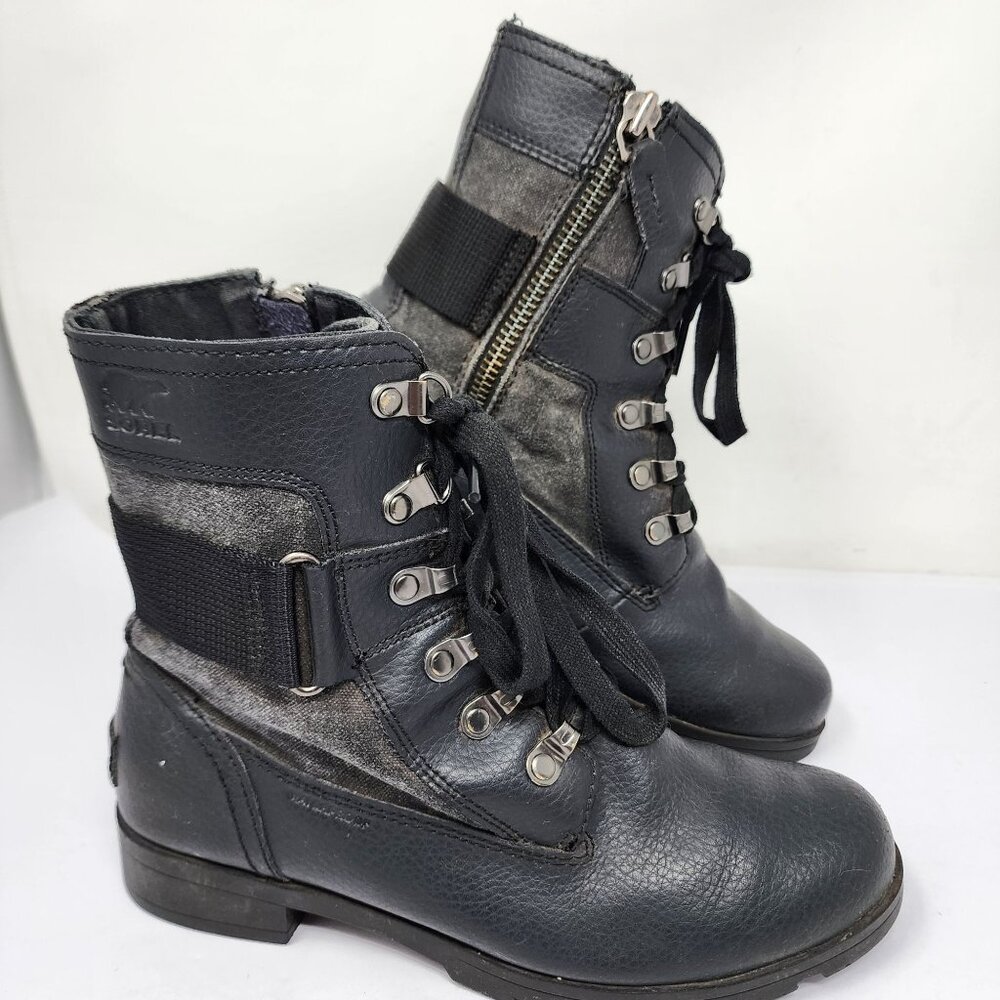 Sorel Emilie Conquest Waterproof Leather Side zip Boots Womens Sz 5 Black